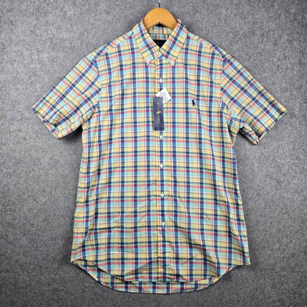 Ralph Lauren Shirt Mens M Multi Color Plaid Short Sleeve Button Down Pony Logo
